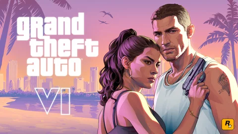 Official Grand Theft Auto VI artwork featuring Jason and Lucia at the Beach.