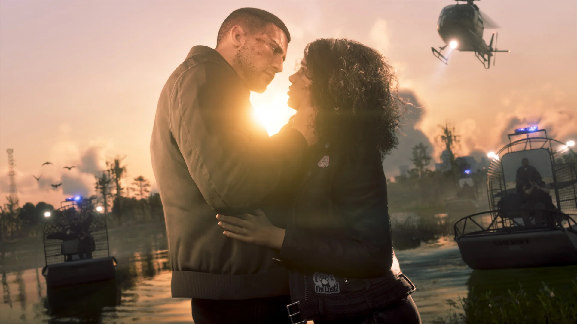 Official Grand Theft Auto VI screenshot showing Jason and Lucia.