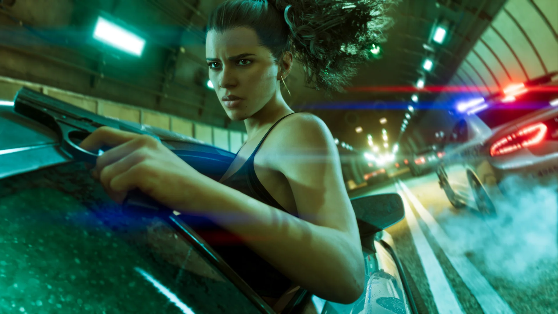 Official Grand Theft Auto VI screenshot showing Lucia Caminos.