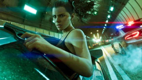 Official Grand Theft Auto VI screenshot showing Lucia Caminos.